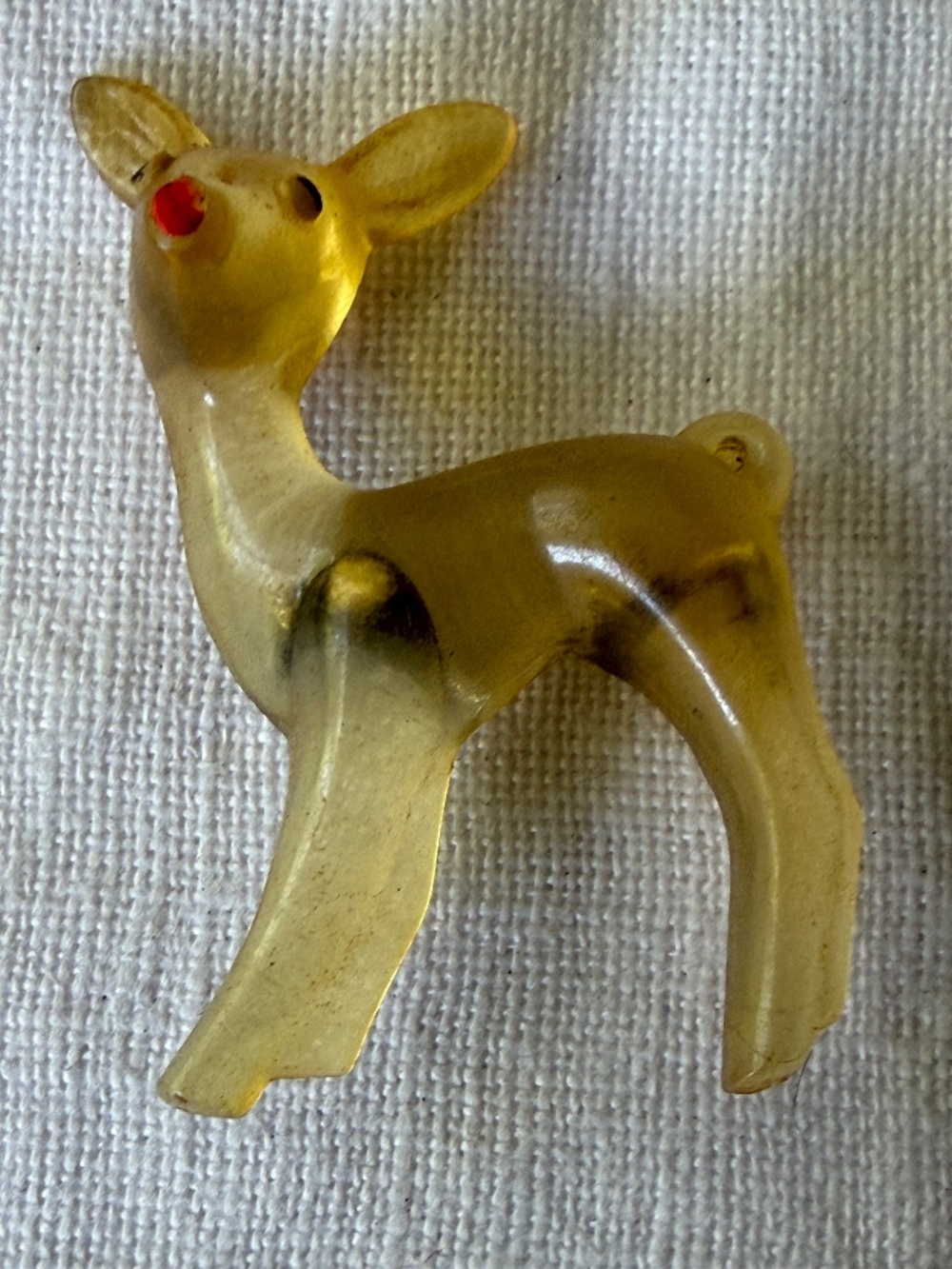 Lucite Fawn/Faun Pin Vintage Rudolf the Red Nosed Reindeer